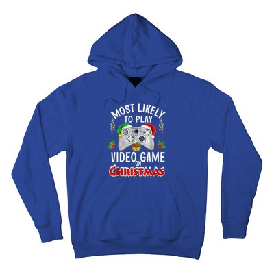 Most Likely To Play Video Games On Christmas Lights Funny Gift Hoodie