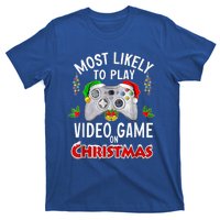 Most Likely To Play Video Games On Christmas Lights Funny Gift T-Shirt