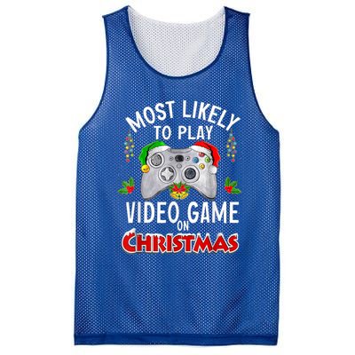 Most Likely To Play Video Games On Christmas Lights Funny Gift Mesh Reversible Basketball Jersey Tank