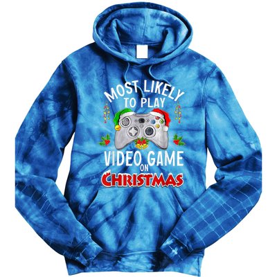 Most Likely To Play Video Games On Christmas Lights Funny Gift Tie Dye Hoodie