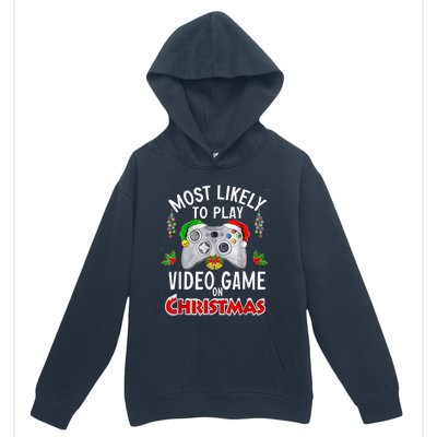 Most Likely To Play Video Games On Christmas Lights Funny Gift Urban Pullover Hoodie