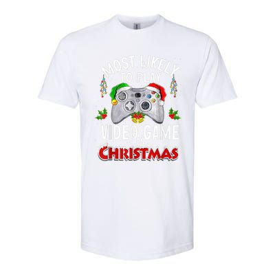 Most Likely To Play Video Games On Christmas Lights Funny Gift Softstyle CVC T-Shirt