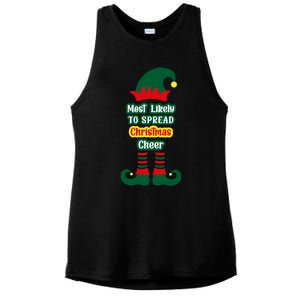 Most Likely To Spread Christmas Cheer Funny Gift Ladies PosiCharge Tri-Blend Wicking Tank