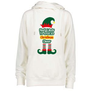 Most Likely To Spread Christmas Cheer Funny Gift Womens Funnel Neck Pullover Hood