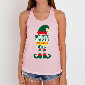 Most Likely To Spread Christmas Cheer Funny Gift Women's Knotted Racerback Tank