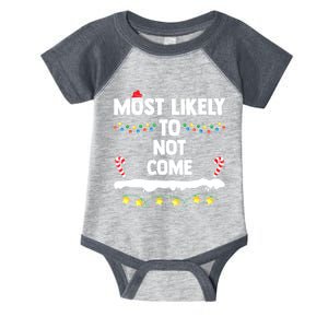 Most Likely To Not Come Funny Matching Family Christmas Infant Baby Jersey Bodysuit