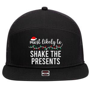 Most Likely To Christmas Matching Family Pajamas Funny 7 Panel Mesh Trucker Snapback Hat