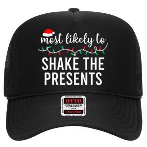 Most Likely To Christmas Matching Family Pajamas Funny High Crown Mesh Back Trucker Hat