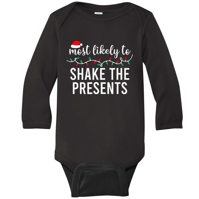 Most Likely To Christmas Matching Family Pajamas Funny Baby Long Sleeve Bodysuit