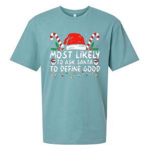 Most Likely To Ask Santa To Define Good Funny Christmas Sueded Cloud Jersey T-Shirt