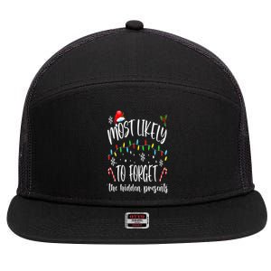 Most Likely To Forget The Hidden Presents Family Christmas 7 Panel Mesh Trucker Snapback Hat