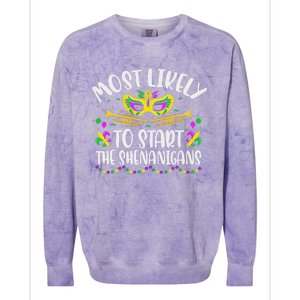 Most Likely To Start All The Shenanigans Family Colorblast Crewneck Sweatshirt