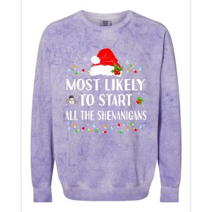 Most Likely To Start All The Shenanigans Funny Christmas Colorblast Crewneck Sweatshirt