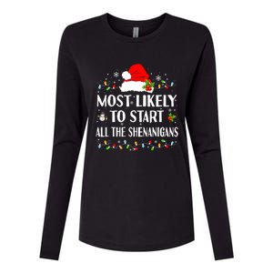 Most Likely To Start All The Shenanigans Funny Christmas Womens Cotton Relaxed Long Sleeve T-Shirt