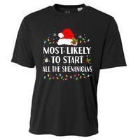 Most Likely To Start All The Shenanigans Funny Christmas Cooling Performance Crew T-Shirt