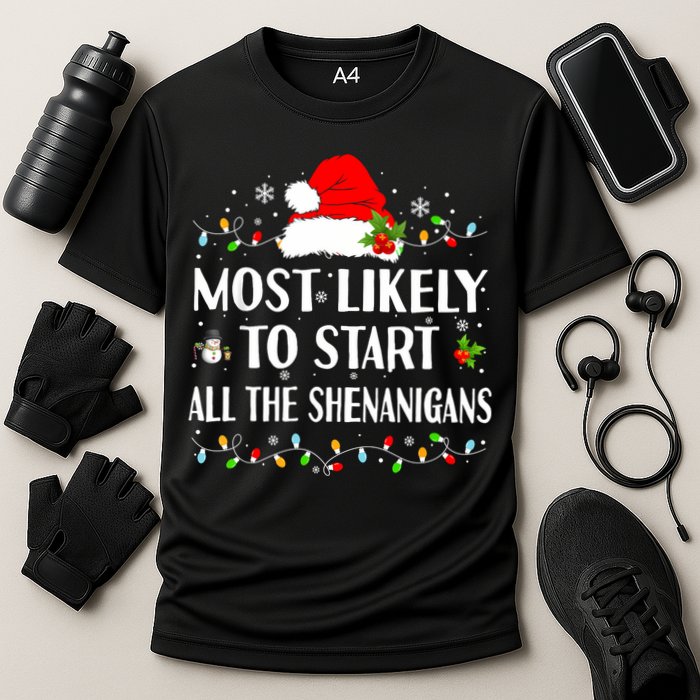 Most Likely To Start All The Shenanigans Funny Christmas Performance Shirt