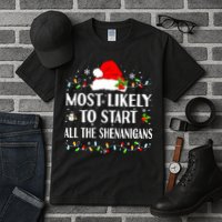 Most Likely To Start All The Shenanigans Funny Christmas Tall T-Shirt