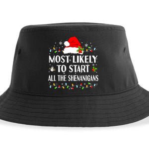 Most Likely To Start All The Shenanigans Funny Christmas Sustainable Bucket Hat