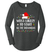 Most Likely To Start All The Shenanigans Funny Christmas Women's Perfect Tri Tunic Long Sleeve Shirt