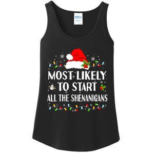 Most Likely To Start All The Shenanigans Funny Christmas Ladies Essential Tank