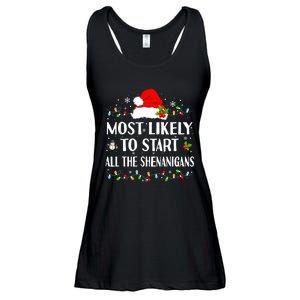 Most Likely To Start All The Shenanigans Funny Christmas Ladies Essential Flowy Tank