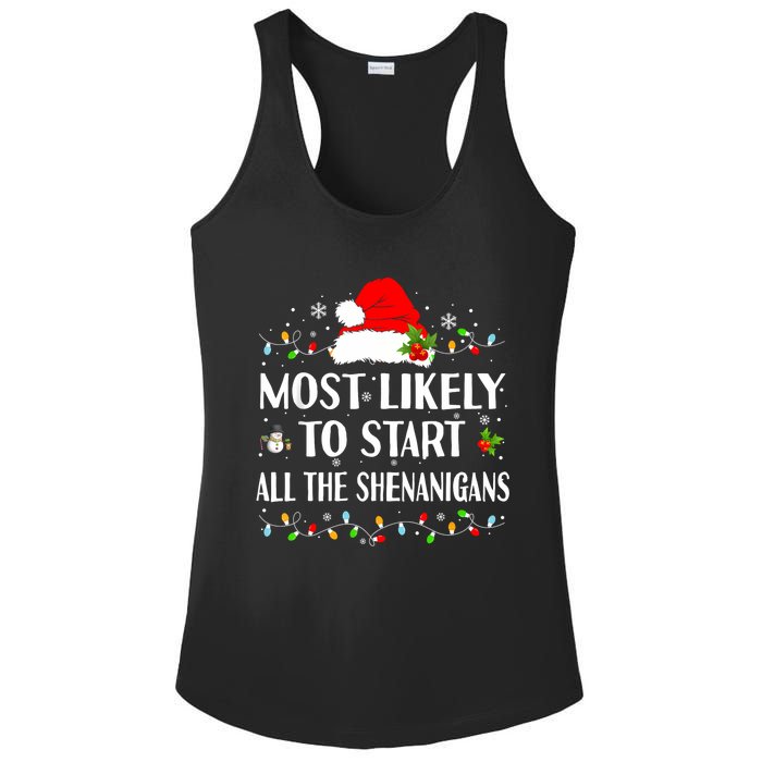 Most Likely To Start All The Shenanigans Funny Christmas Ladies PosiCharge Competitor Racerback Tank