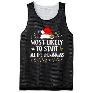 Most Likely To Start All The Shenanigans Funny Christmas Mesh Reversible Basketball Jersey Tank