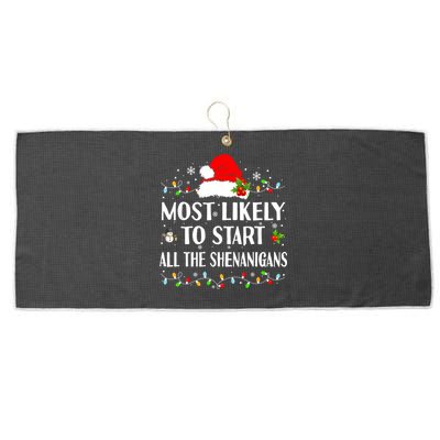 Most Likely To Start All The Shenanigans Funny Christmas Large Microfiber Waffle Golf Towel