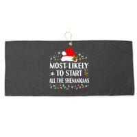 Most Likely To Start All The Shenanigans Funny Christmas Large Microfiber Waffle Golf Towel
