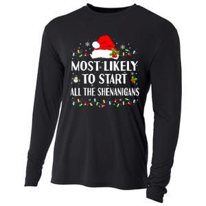 Most Likely To Start All The Shenanigans Funny Christmas Cooling Performance Long Sleeve Crew