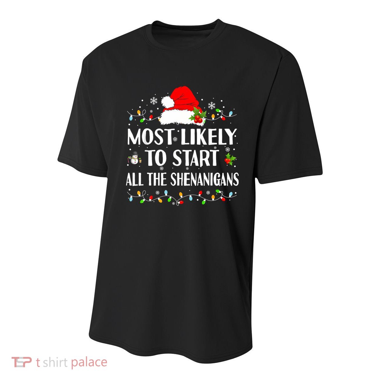 Most Likely To Start All The Shenanigans Funny Christmas Youth Performance Sprint T-Shirt