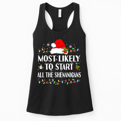 Most Likely To Start All The Shenanigans Funny Christmas Womens Tank Top
