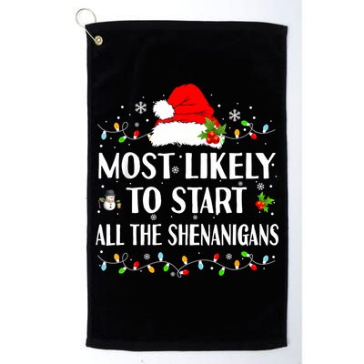 Most Likely To Start All The Shenanigans Funny Christmas Golf Towel