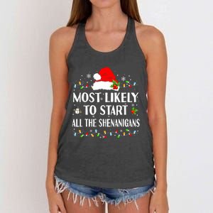 Most Likely To Start All The Shenanigans Funny Christmas Women's Knotted Racerback Tank