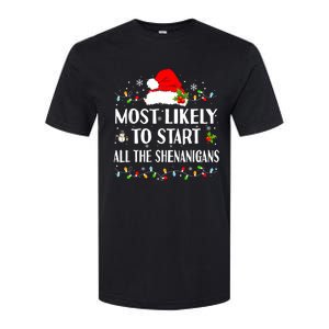 Most Likely To Start All The Shenanigans Funny Christmas Softstyle CVC T-Shirt