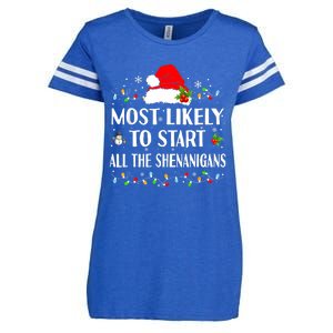 Most Likely To Start All The Shenanigans Funny Christmas Enza Ladies Jersey Football T-Shirt