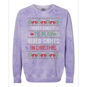 Most Likely To Play Video Games On Christmas Pajama Ugly Gift Colorblast Crewneck Sweatshirt