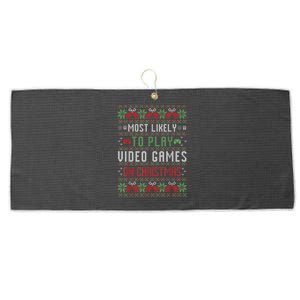 Most Likely To Play Video Games On Christmas Pajama Ugly Gift Large Microfiber Waffle Golf Towel