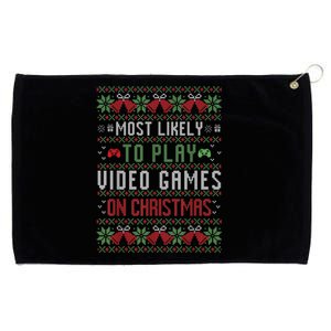 Most Likely To Play Video Games On Christmas Pajama Ugly Gift Grommeted Golf Towel