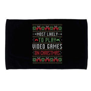 Most Likely To Play Video Games On Christmas Pajama Ugly Gift Microfiber Hand Towel