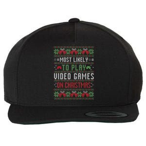 Most Likely To Play Video Games On Christmas Pajama Ugly Gift Wool Snapback Cap