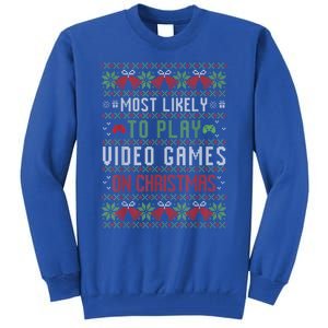 Most Likely To Play Video Games On Christmas Pajama Ugly Gift Tall Sweatshirt