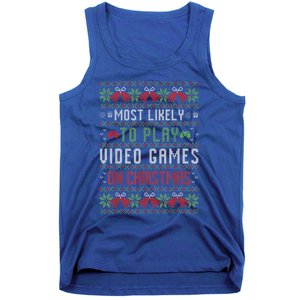 Most Likely To Play Video Games On Christmas Pajama Ugly Gift Tank Top