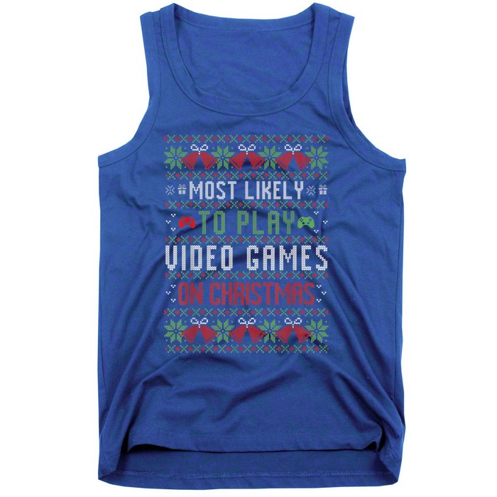 Most Likely To Play Video Games On Christmas Pajama Ugly Gift Tank Top