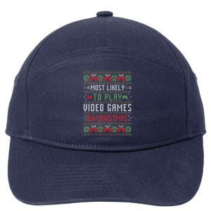 Most Likely To Play Video Games On Christmas Pajama Ugly Gift 7-Panel Snapback Hat