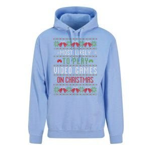 Most Likely To Play Video Games On Christmas Pajama Ugly Gift Unisex Surf Hoodie