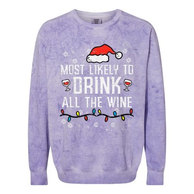 Most Likely To Drink All The Wine Family Matching Christmas Colorblast Crewneck Sweatshirt