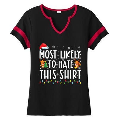 Most Likely To Hate This Shirts Family Christmas Pajamas Ladies Halftime Notch Neck Tee