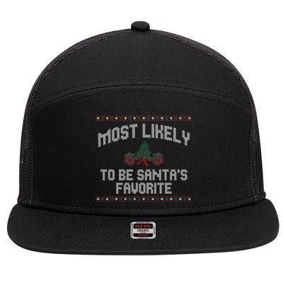 Most Likely To Be Santas Favorite Funny Christmas Family Matching 7 Panel Mesh Trucker Snapback Hat