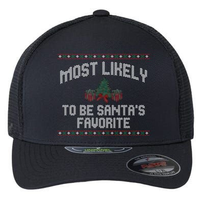 Most Likely To Be Santas Favorite Funny Christmas Family Matching Flexfit Unipanel Trucker Cap